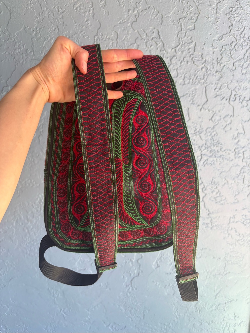 Embroidered Red & Green Mini Backpack - Picture 10 of 12